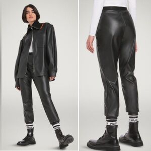 Wolford NEW Vegan Leather Logo Elastic Waistband Soft Jogger Cinched Trousers L